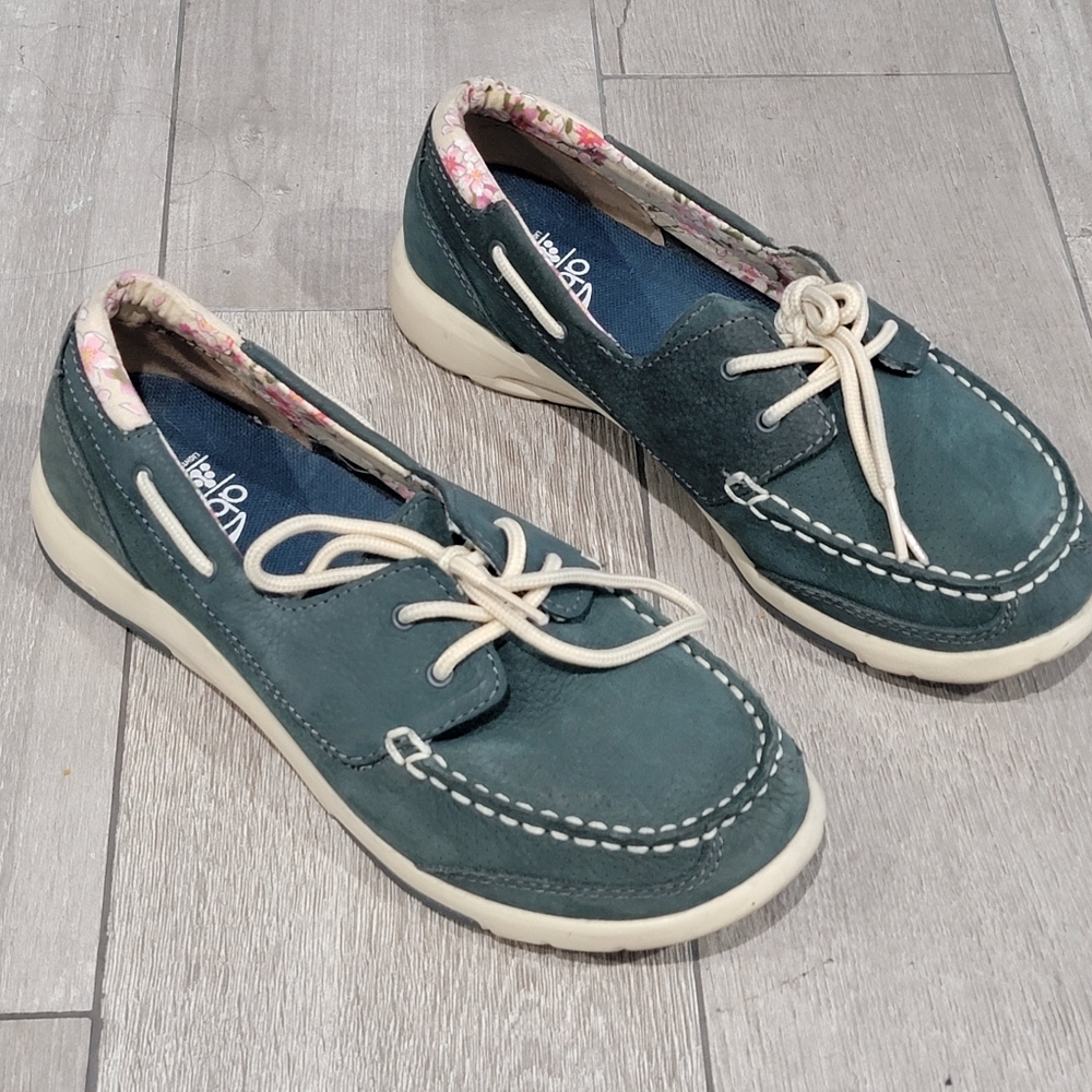 ABEO Lite Carlie Teal Blue Nubuck Leather Lace Up Boat Shoes 6.5M